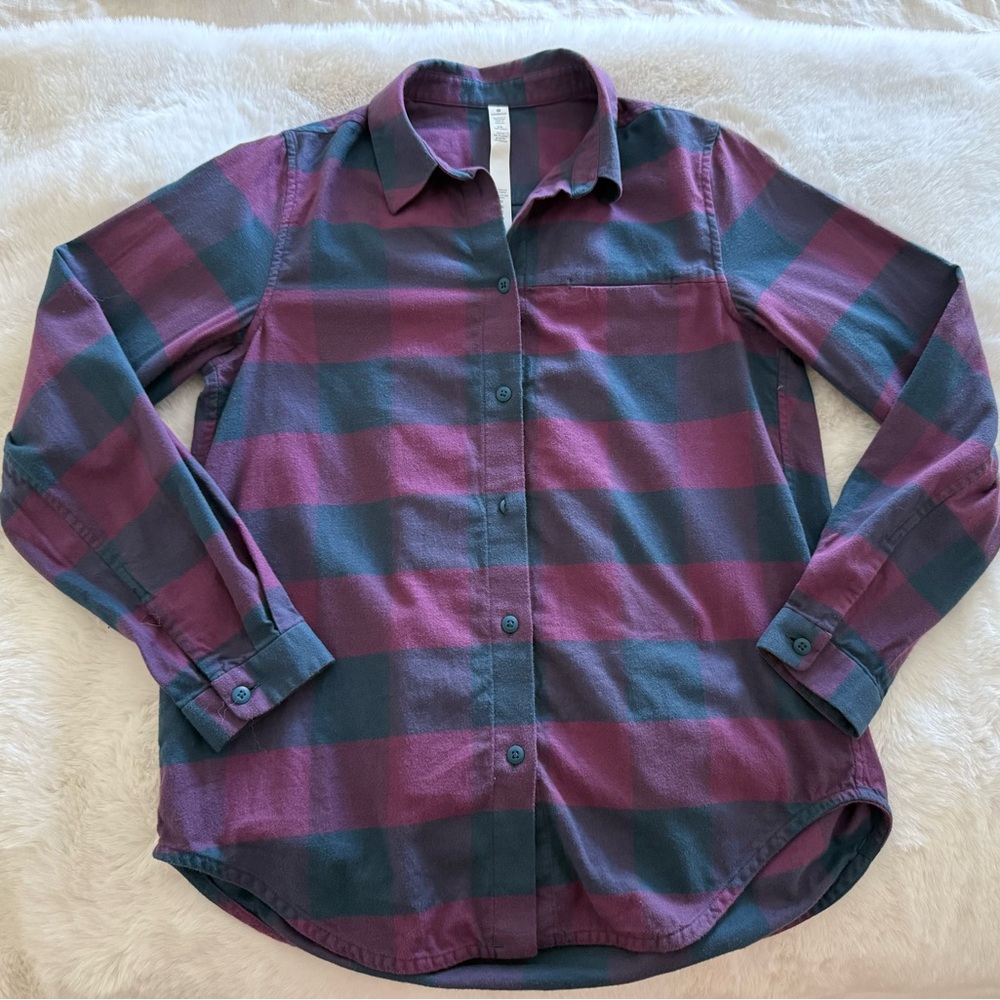 lululemon athletica Purple and Green Plaid Button Down Shirt